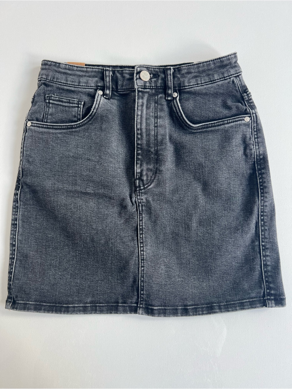 Zara High-Rise Charcoal Denim Skirt